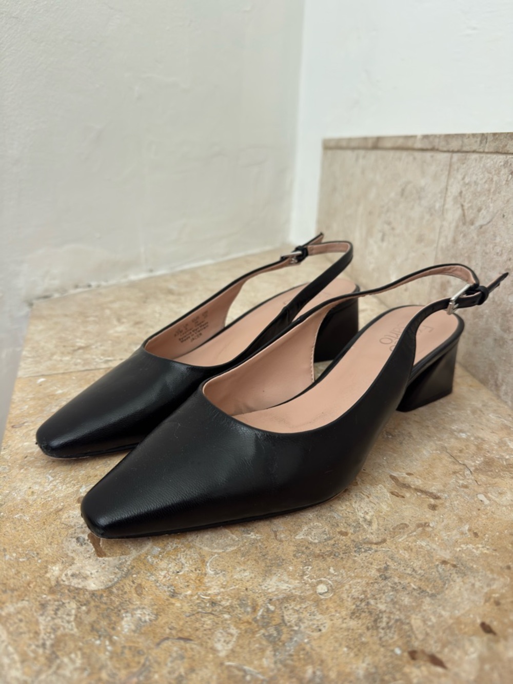 Franco Sarto Black Leather Slingback Block Heel Pumps